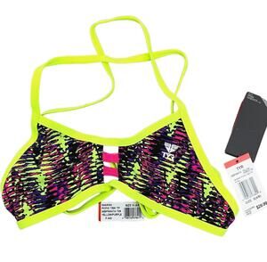 TYR DuraFast Waikiki Pacific Tieback Top Swim Top Yellow Purple - Size Small 4/6